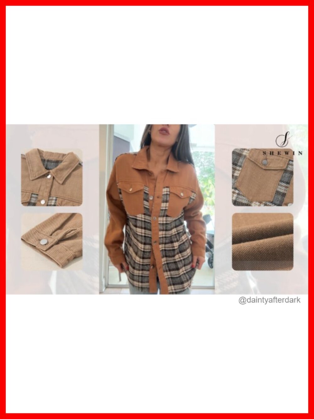 Oversized Plaid Denim Shacket Button Down Long Sleeve Jean Jacket - Picture 6 of 6